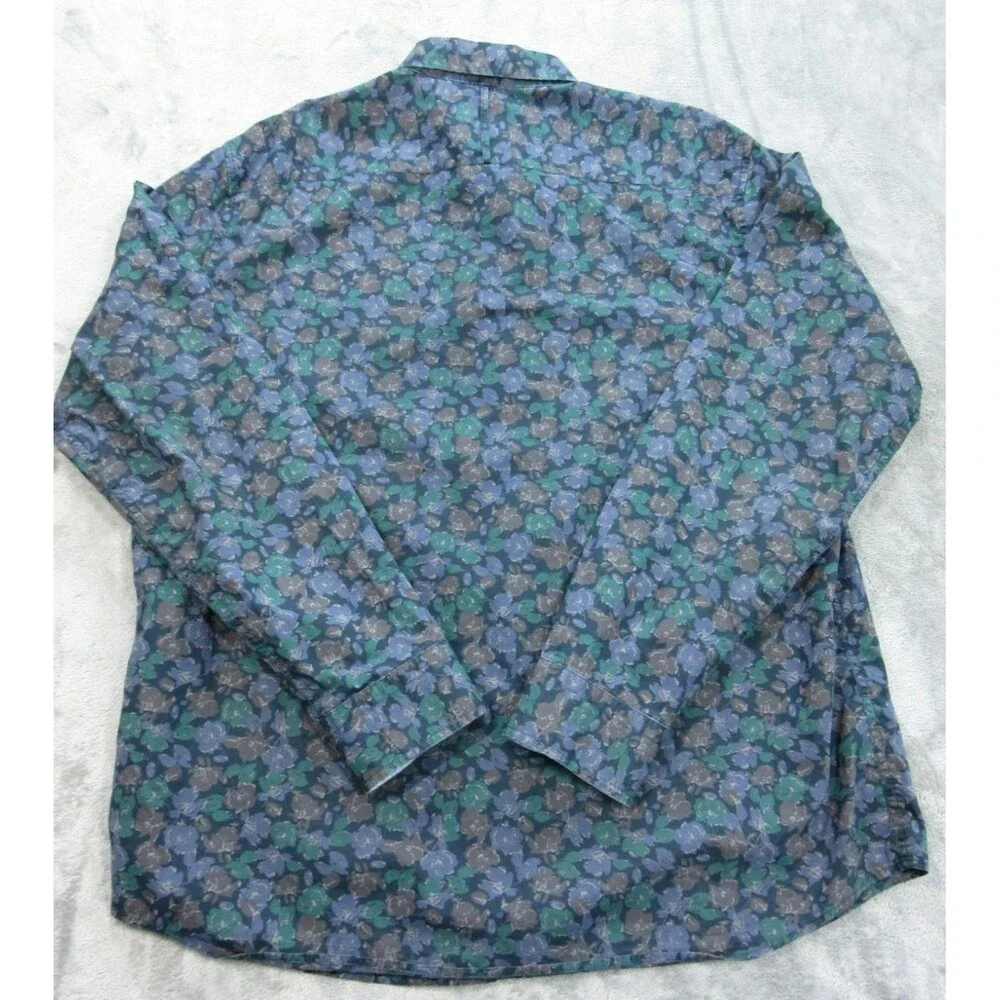 Banana Republic Shirt Men's XL Untucked Slim Fit Floral Print Blue Green Preppy